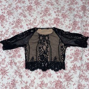 FOR LOVE & LEMONS vintage lace black crop top S